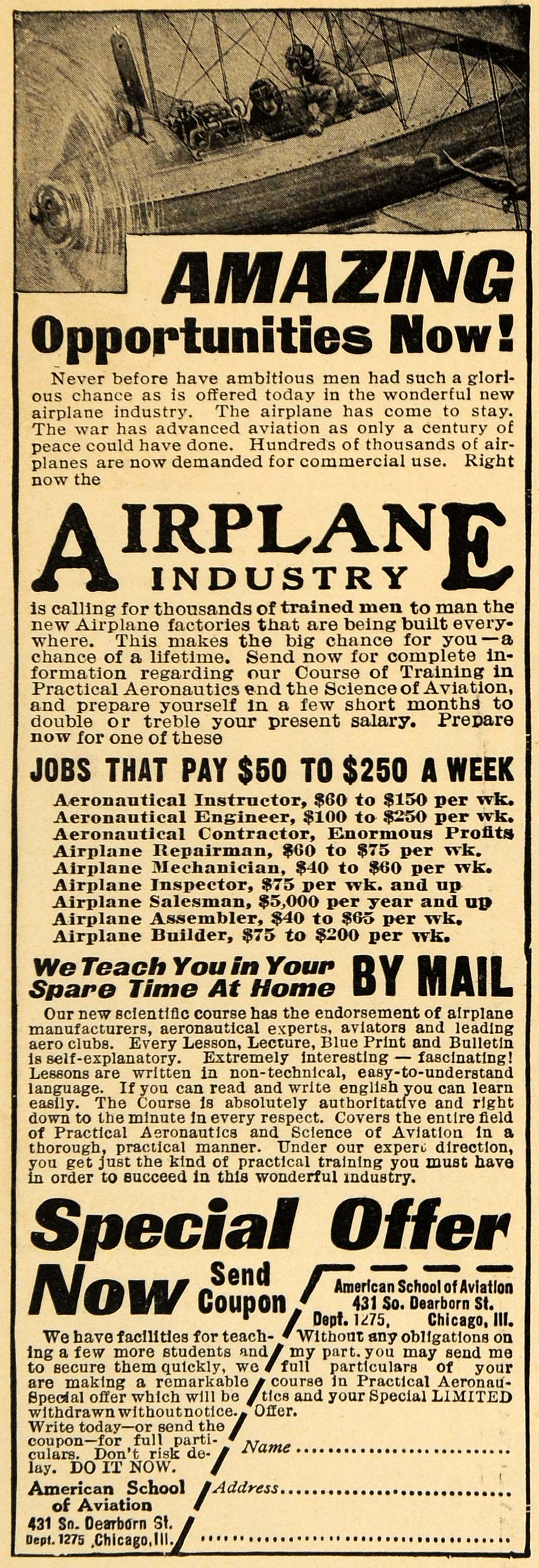 1920 Ad American Aviation School Aeronautic Courses - ORIGINAL ADVERTISING ILW1
