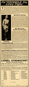 1920 Ad Lionel Strongfort Fitness Health Strength Book - ORIGINAL ILW1