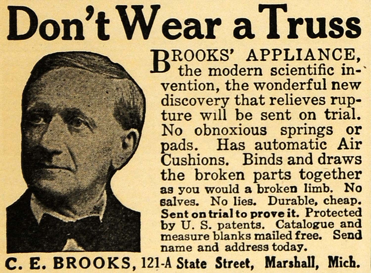 1918 Ad Truss Brook Appliance Medical Marshall Michigan - ORIGINAL ILW1