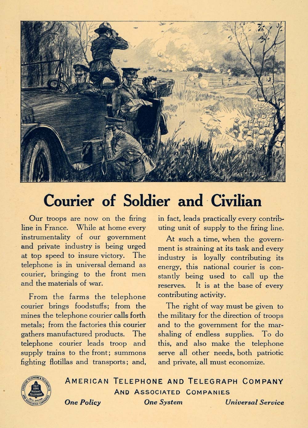 1917 Ad Courier Soldier Civilian Telephone World War I - ORIGINAL ILW1