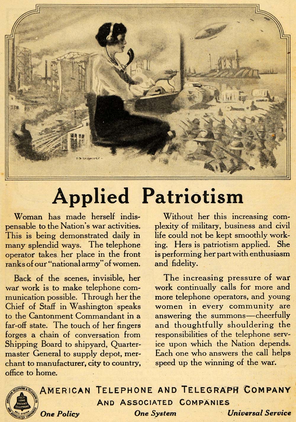 1918 Ad Telephone Military Army World War I Clerk Navy - ORIGINAL ILW1