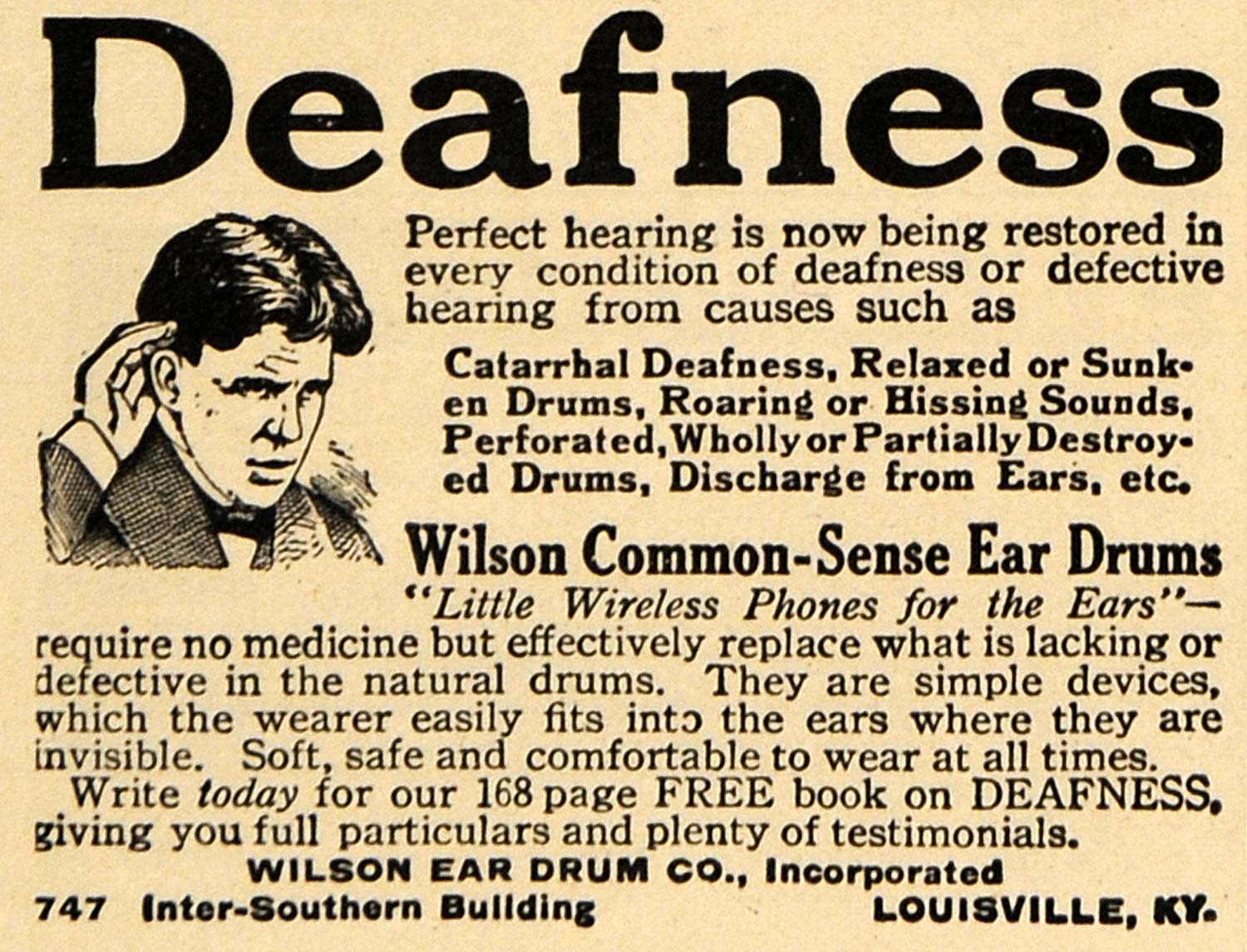 1923 Ad Wilson Common-Sense Ear Drums Deafness Cured - ORIGINAL ADVERTISING ILW1