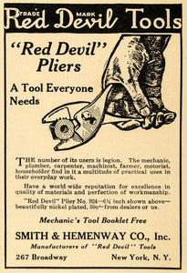 1923 Ad Red Devil Tools Pliers No. 924 Smith Hemenway - ORIGINAL ILW1