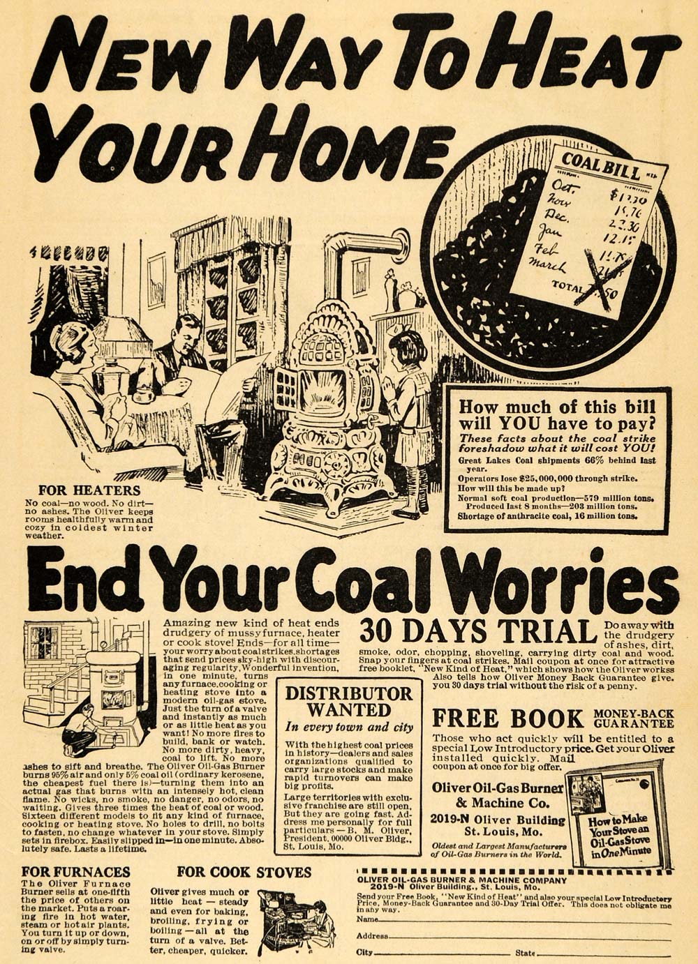 1923 Ad Heat Home without Coal Olive Oil Gas Burner - ORIGINAL ADVERTISING ILW1