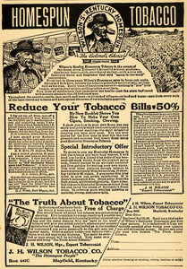 1919 Ad J. H. Wilson Tobacco Kentucky Homespun Colonel - ORIGINAL ILW1