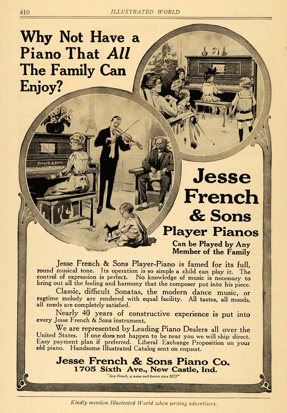1916 Ad Jesse French Player Pianos For Family Enjoyment - ORIGINAL ILW1