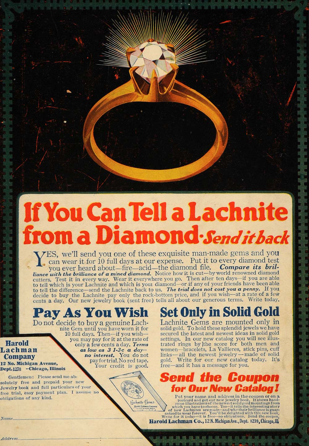 1916 Ad Lachnite Diamond Jewelry Gem Harold Lachman - ORIGINAL ADVERTISING ILW1