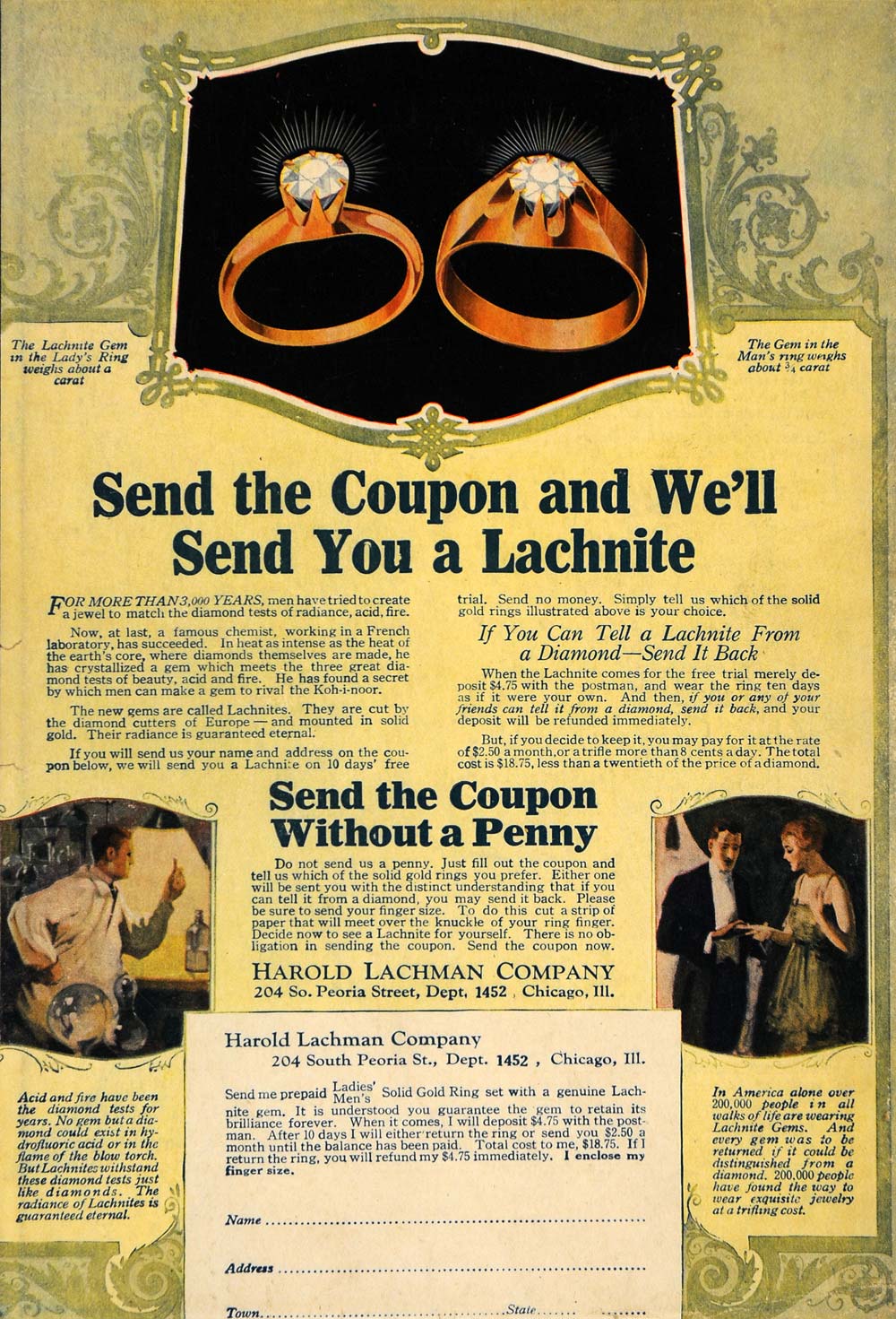 1921 Ad Harold Lachman Lachnite Jewelry Gem Ring Women - ORIGINAL ILW1