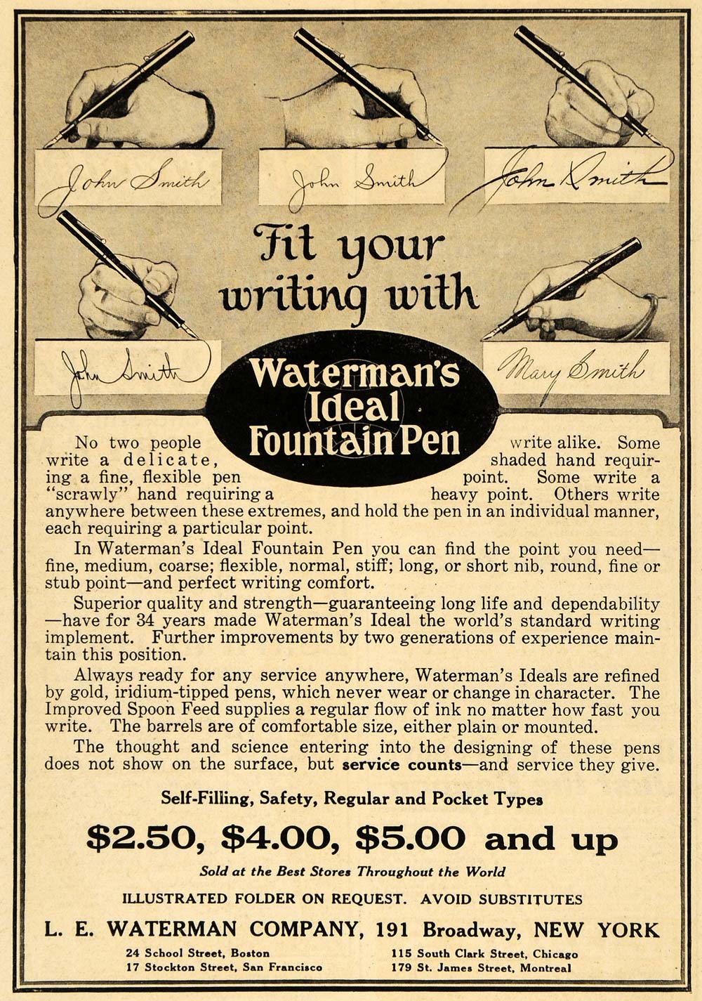 1917 Ad Waterman's Ideal Fountain Pen Writing Pencil - ORIGINAL ADVERTISING ILW1