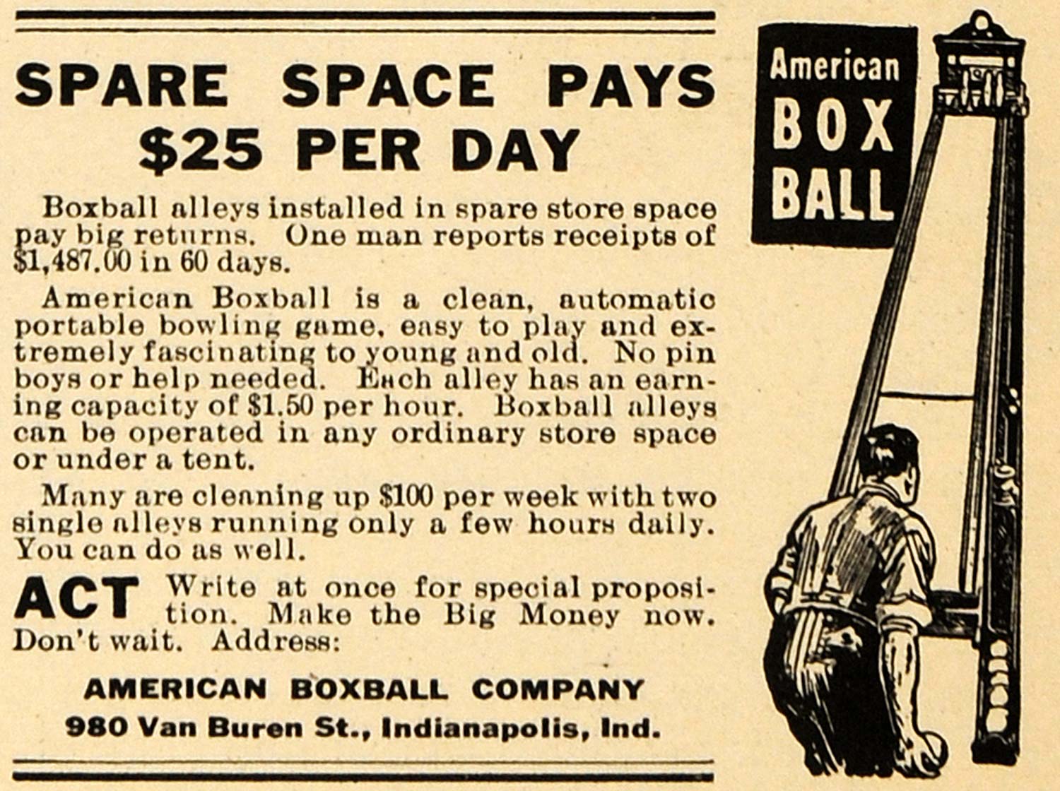 1922 Ad American Boxball Portable Bowling Game Indiana - ORIGINAL ILW1 ...
