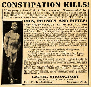 1917 Ad Lionel Strongfort Strength Constipation Kills - ORIGINAL ILW1