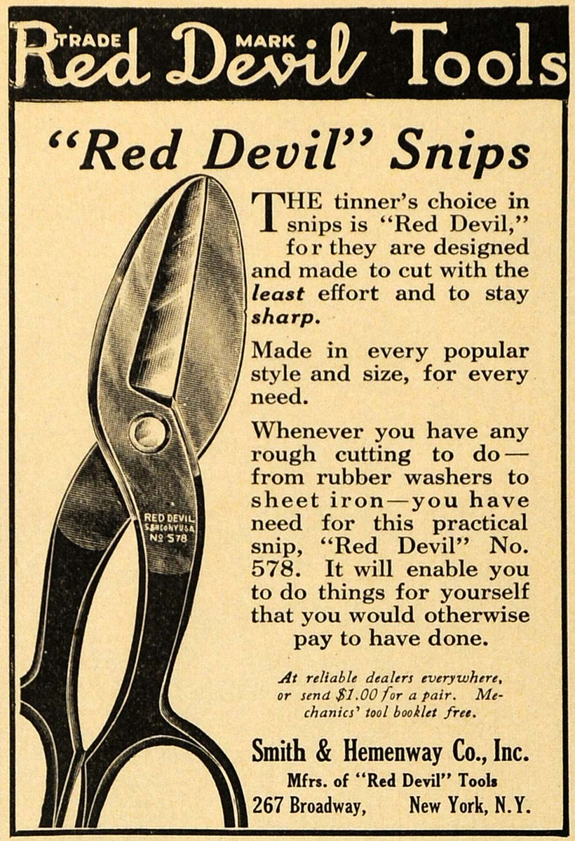 1922 Ad Smith Hemenway Red Devil No. 578 Snips Tools - ORIGINAL ADVERT ...