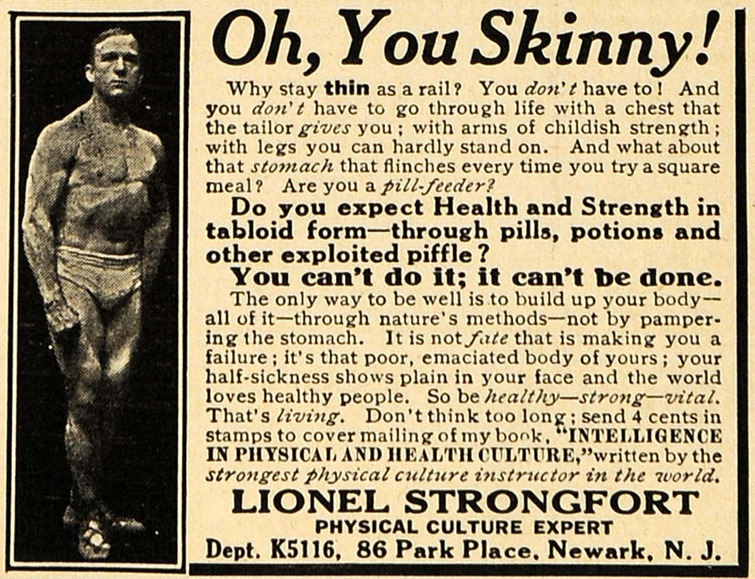 1916 Ad Lionel Strongfort Strong Oh You So Skinny! WWI - ORIGINAL ILW1