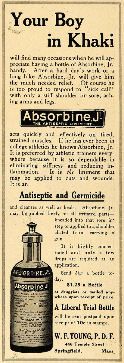 1918 Ad W.F. Young Absorbine J Antiseptic Liniment WWI - ORIGINAL ILW1 ...