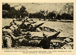 1918 Print American Troops Hand Grenade Training WWI - ORIGINAL HISTORIC ILW2
