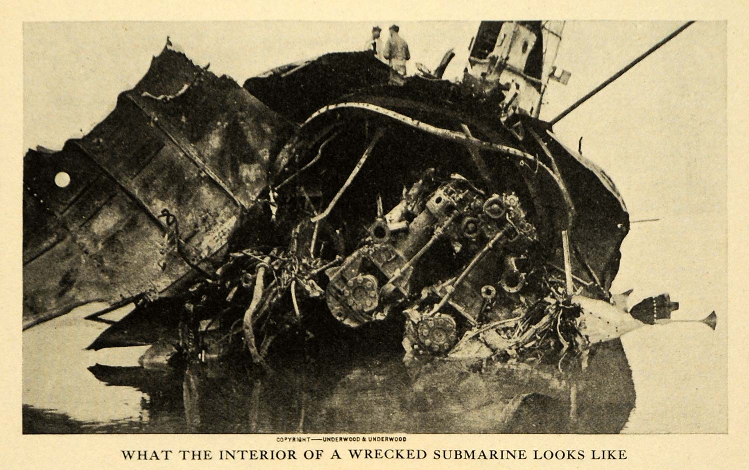 1918 Print Inside Destroyed Submarine Wreck During WWI ORIGINAL HISTORIC ILW2