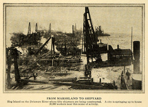 1918 Print Hog Island Delaware Shipway Building WWI - ORIGINAL HISTORIC ILW2