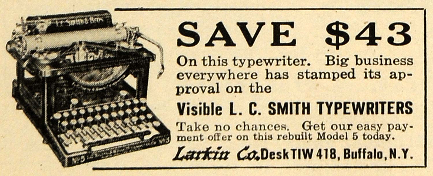 1918 Ad Smith Typewriter Larkin Typing Buffalo Writing - ORIGINAL ILW2