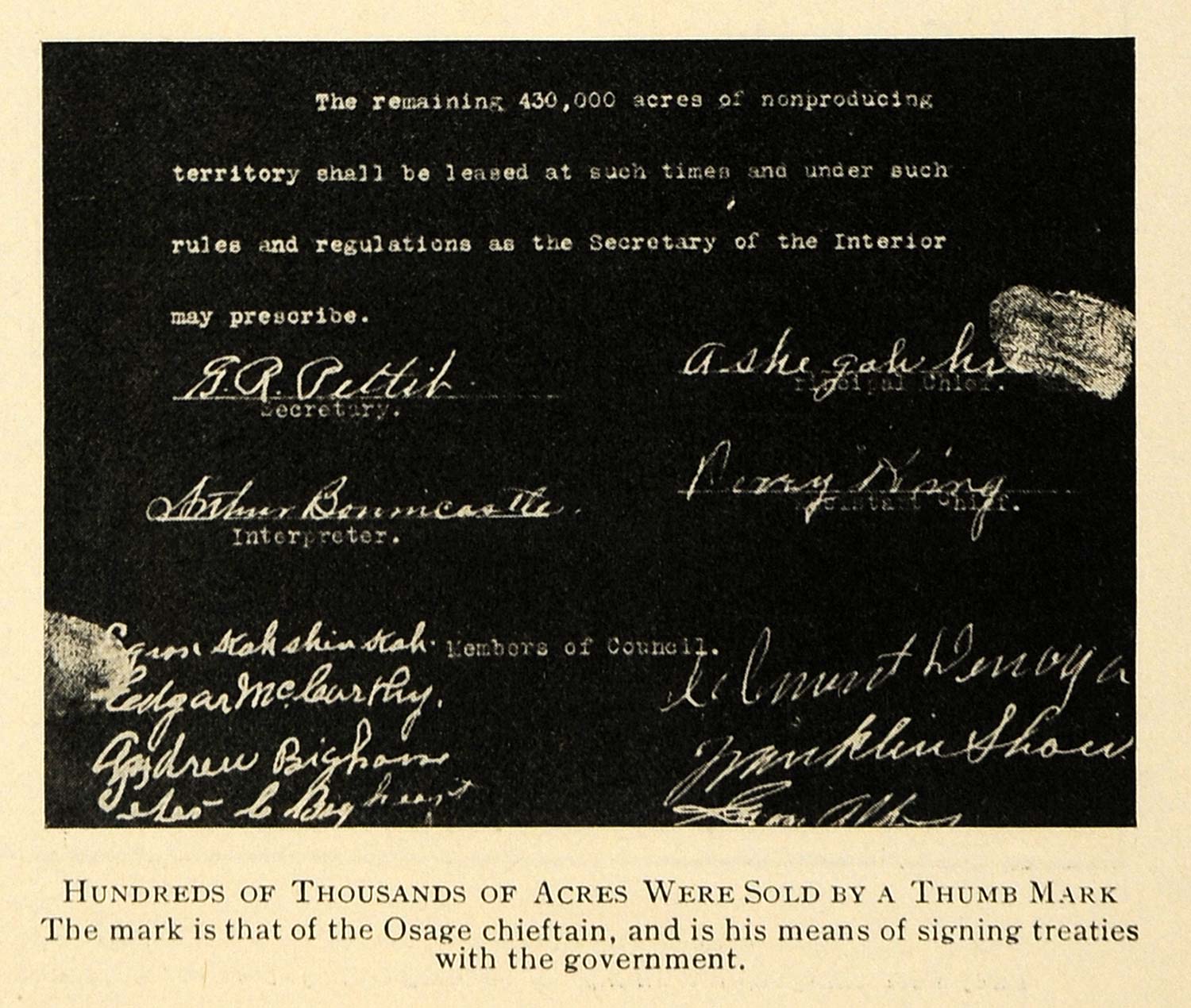 1916 Print Thumbprint Osage Chieftain Acres Land Native ORIGINAL HISTORIC ILW2