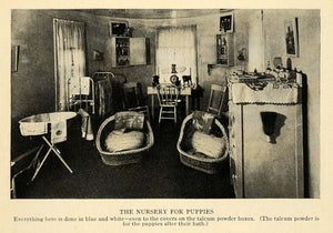 1916 Print Puppy Nursery Talcum Powder Dog Basket Home ORIGINAL HISTORIC ILW2