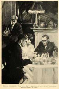 1916 Print Dinner Dining Food Meal Couple Artwork Table ORIGINAL HISTORIC ILW2