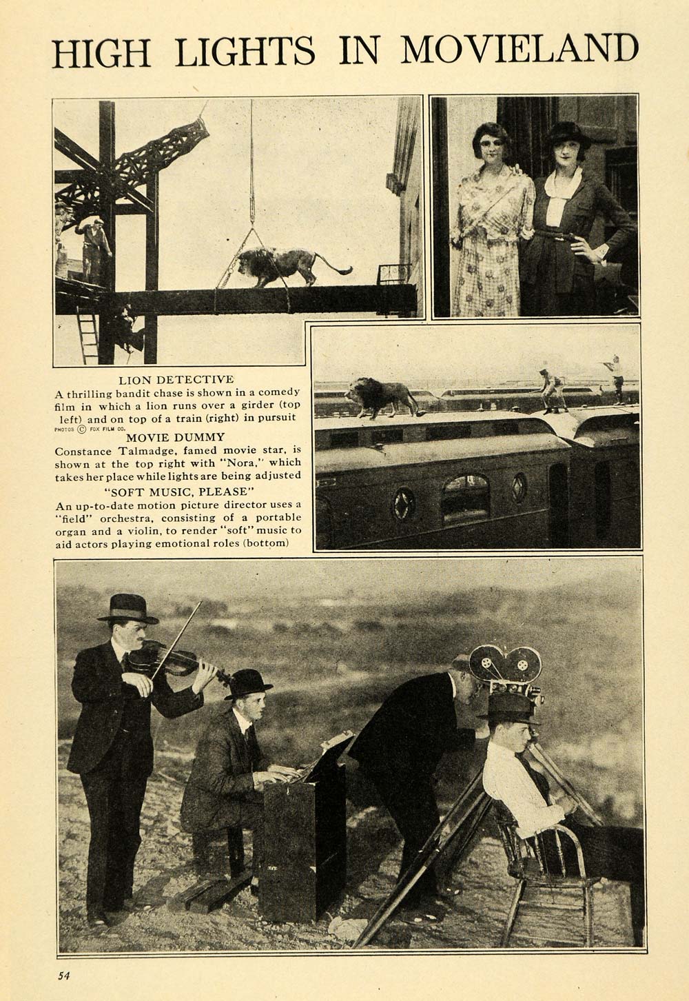 1920 Print Movie Highlights Lion Dummies Piano Actress ORIGINAL HISTORIC ILW2