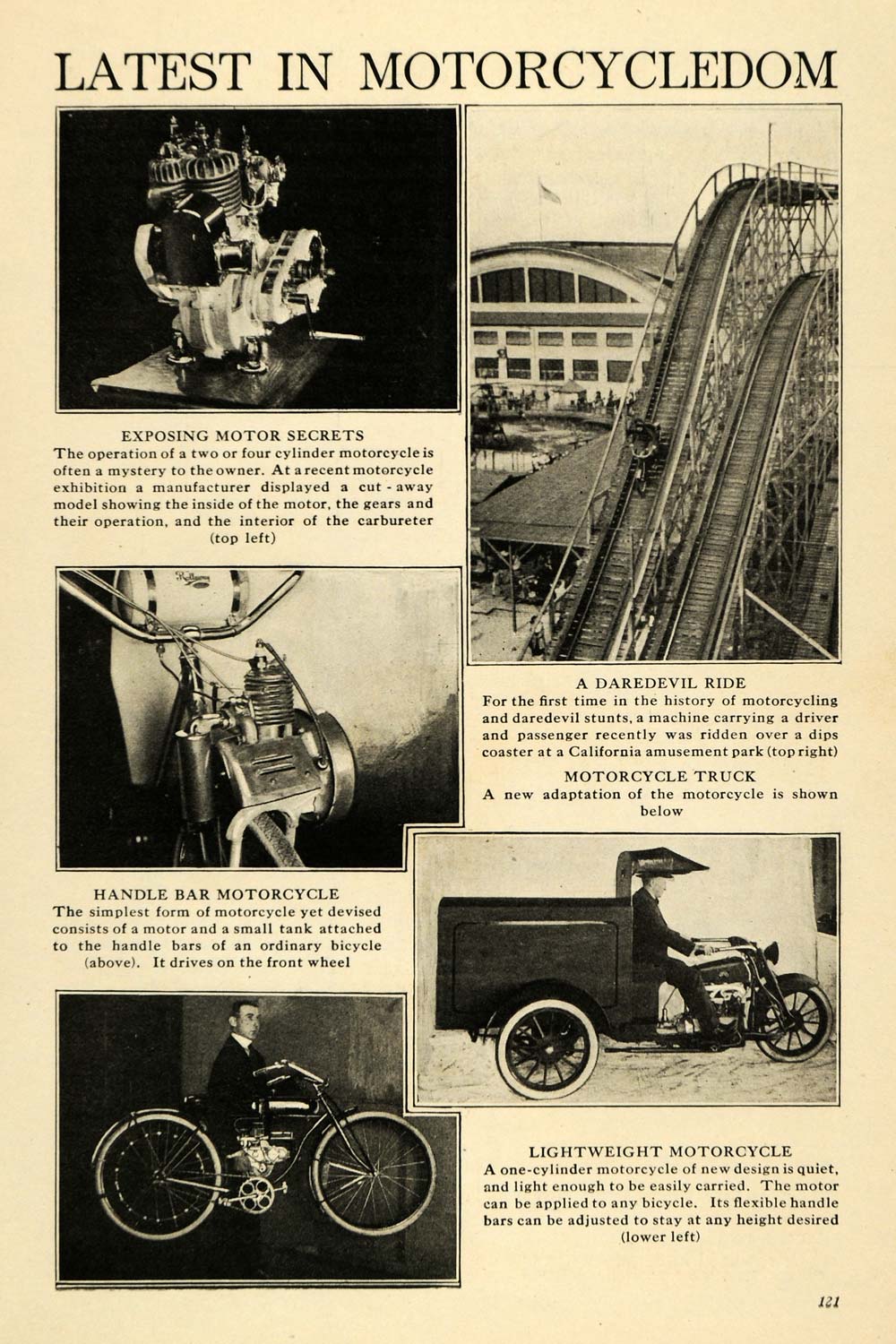 1920 Print Motorcycle Bike Daredevil Truck Handle Bar ORIGINAL HISTORIC ILW2