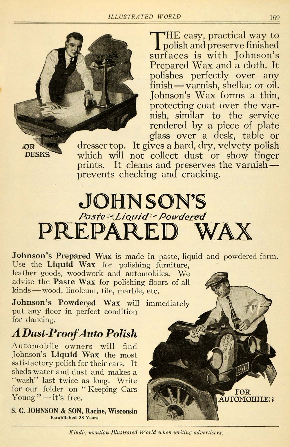 1920 Ad Johnsons Prepared Wax Paste Liquid Powder Desks - ORIGINAL ILW2