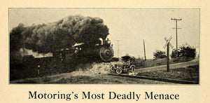 1922 Print Oncoming Train Stalled Car Tracks Collision ORIGINAL HISTORIC ILW2
