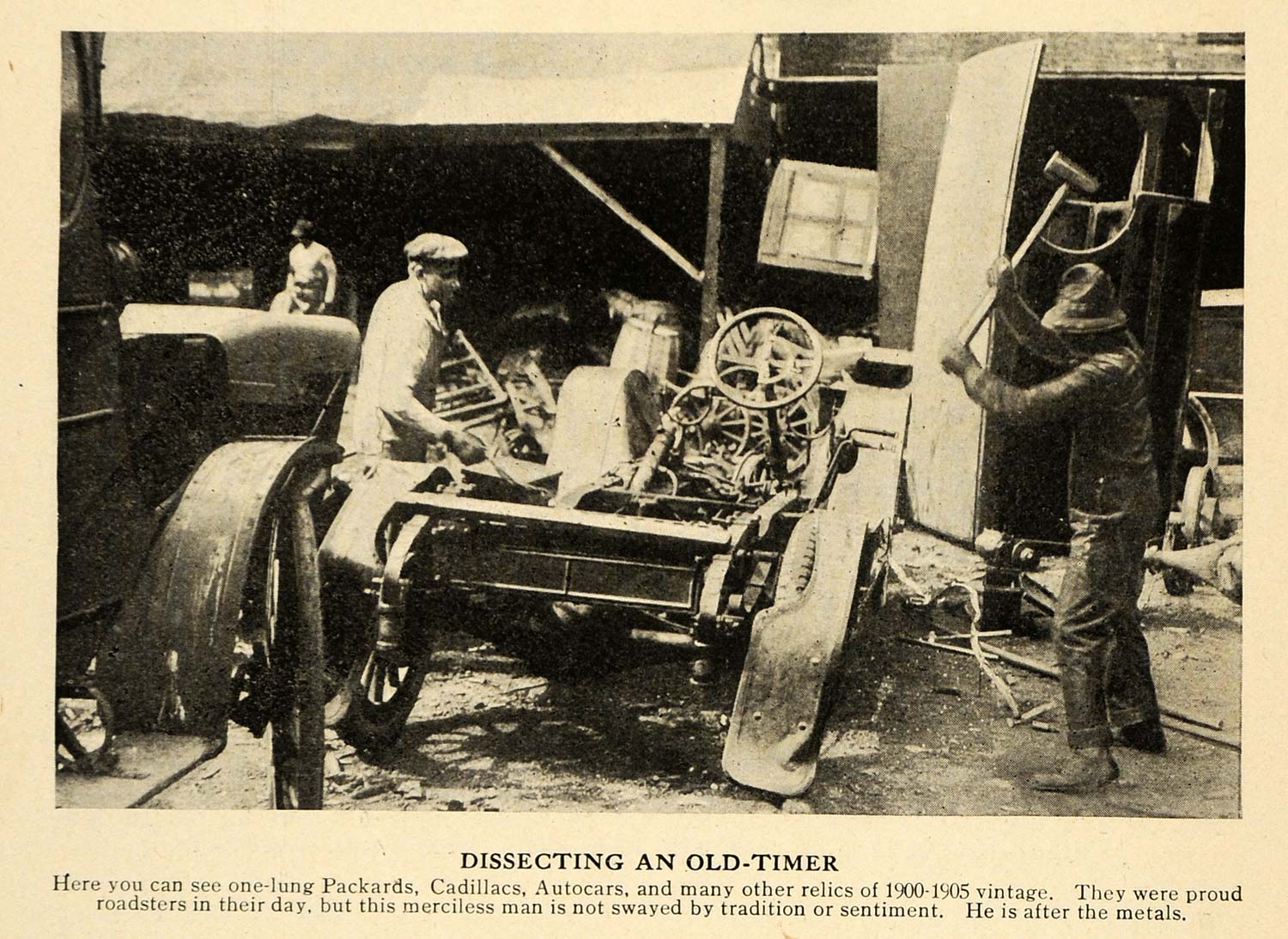 1917 Print Packards Cadillacs Scrapped Mechanics Hammer ORIGINAL HISTORIC ILW2