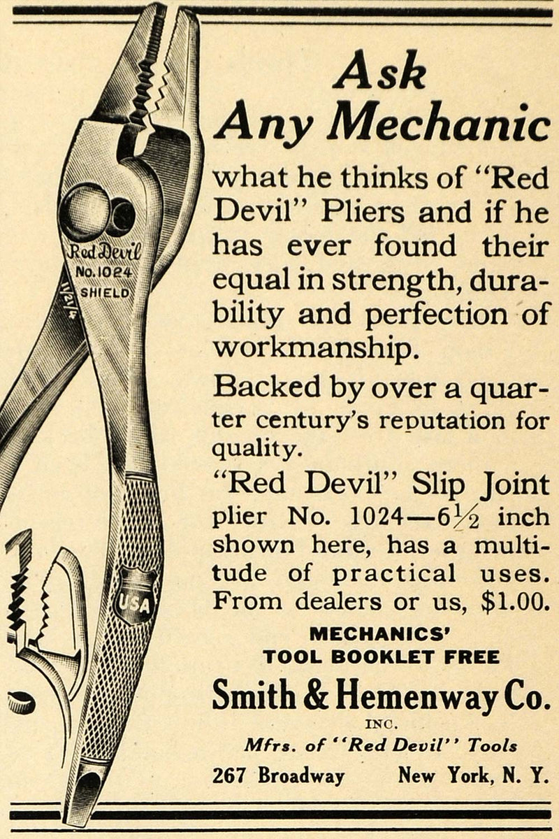 1922 Ad Smith Hemenway Hardware Tools Red Devil Pliers - ORIGINAL ILW2 ...