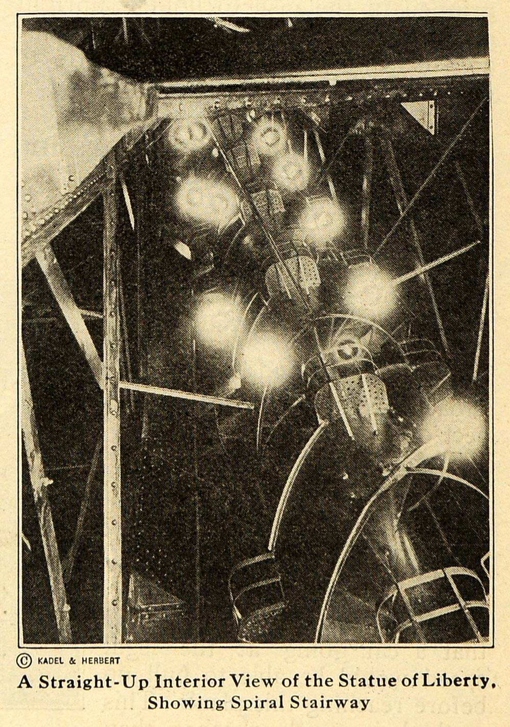 1921 Print Inside Statue Liberty Spiral Staircase Light ORIGINAL HISTORIC ILW2