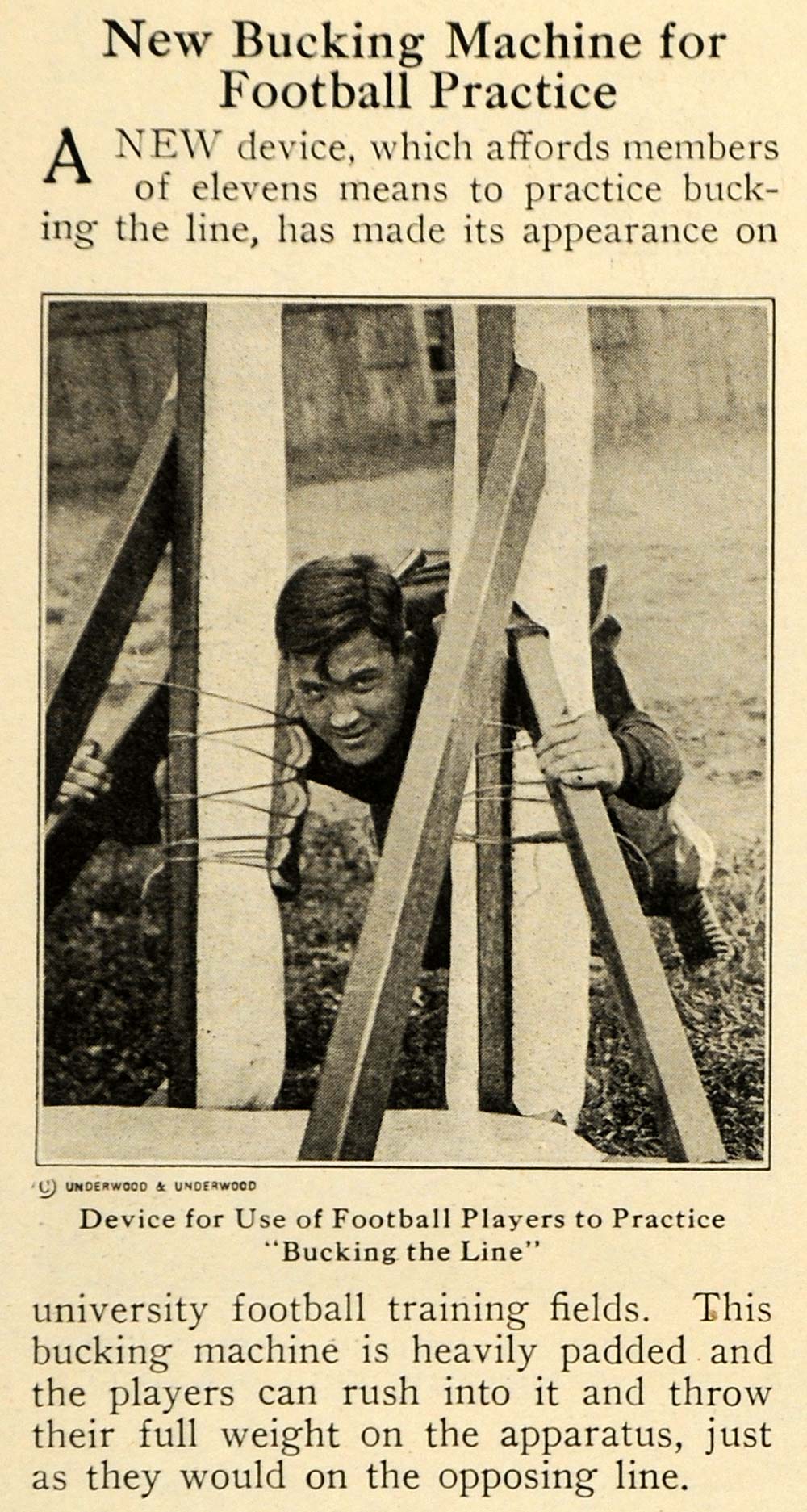 1921 Print Bucking Machine Football Player Pushing Line ORIGINAL HISTORIC ILW2