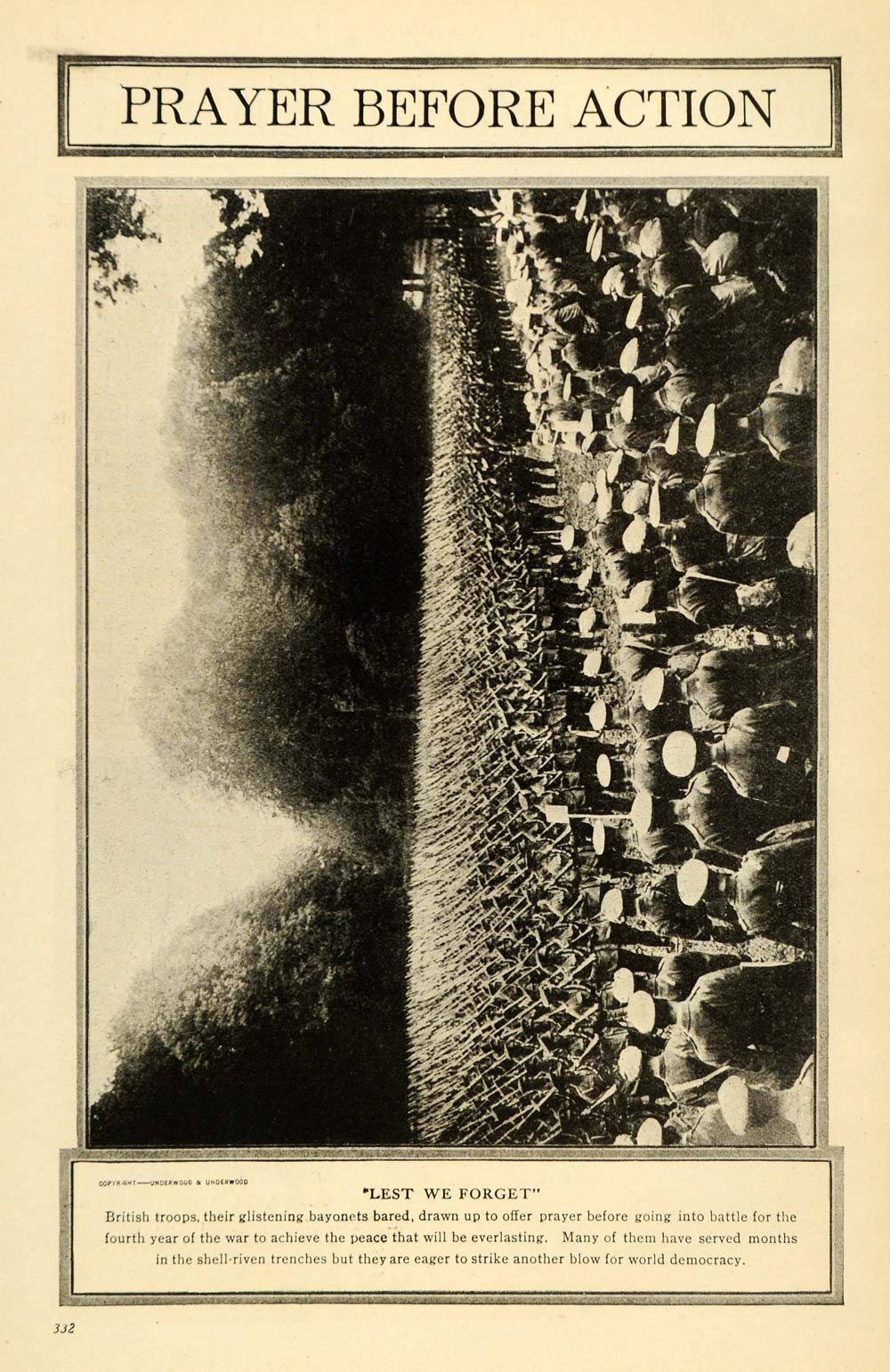 1917 Print British Army Prays Before Battle World War I ORIGINAL HISTORIC ILW2