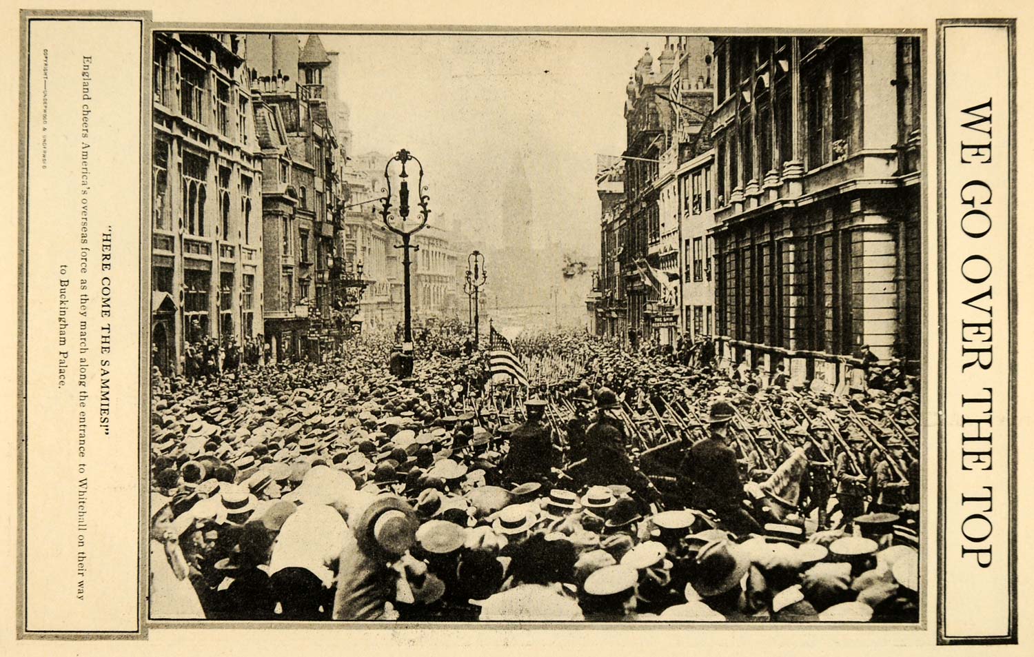 1917 Print American Soldiers Sammies England Parade WWI ORIGINAL HISTORIC ILW2