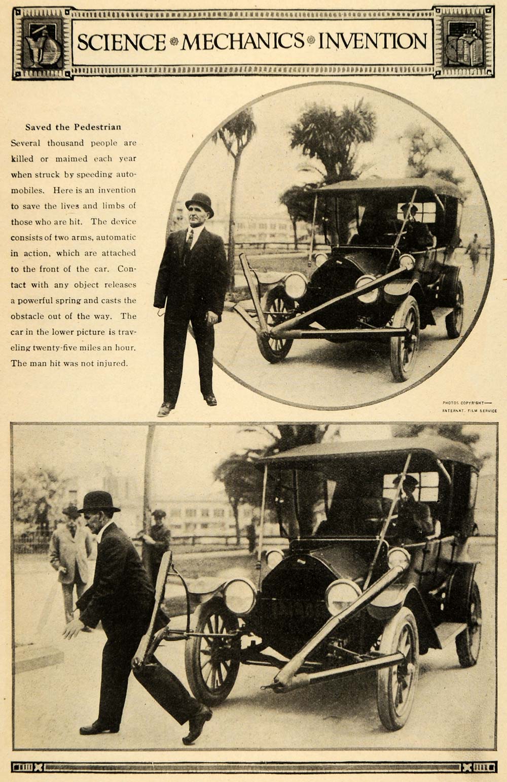 1917 Print Antique Car Pedestrian Saving Device Attach ORIGINAL HISTORIC ILW2