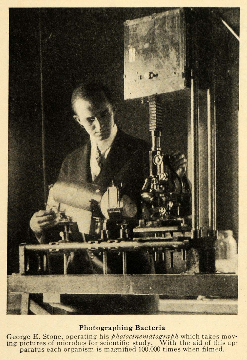1917 Print George E. Stone Photocinematograph Bacteria ORIGINAL HISTORIC ILW2