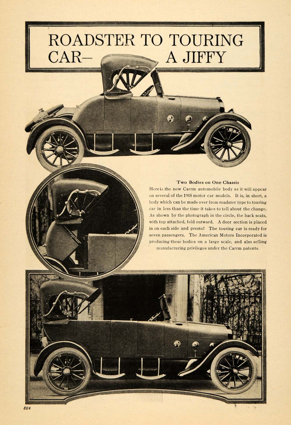 1917 Print American Motors Carrm Roadster Touring Car - ORIGINAL HISTORIC ILW2