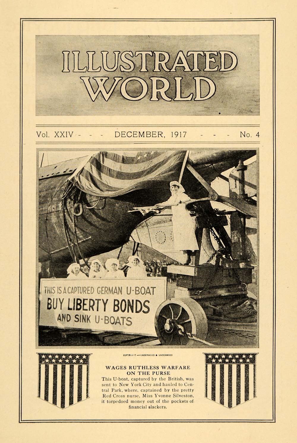 1917 Print Sink German U-Boats Buy Liberty Bonds WWI - ORIGINAL HISTORIC ILW2