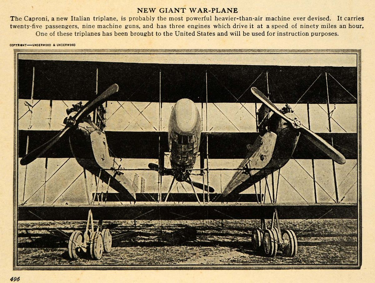 1917 Print Italian Triplane Caproni WWI War Plane - ORIGINAL HISTORIC ...