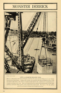 1917 Print Floating Derrick Monarch WWI Efforts Harbor ORIGINAL HISTORIC ILW2