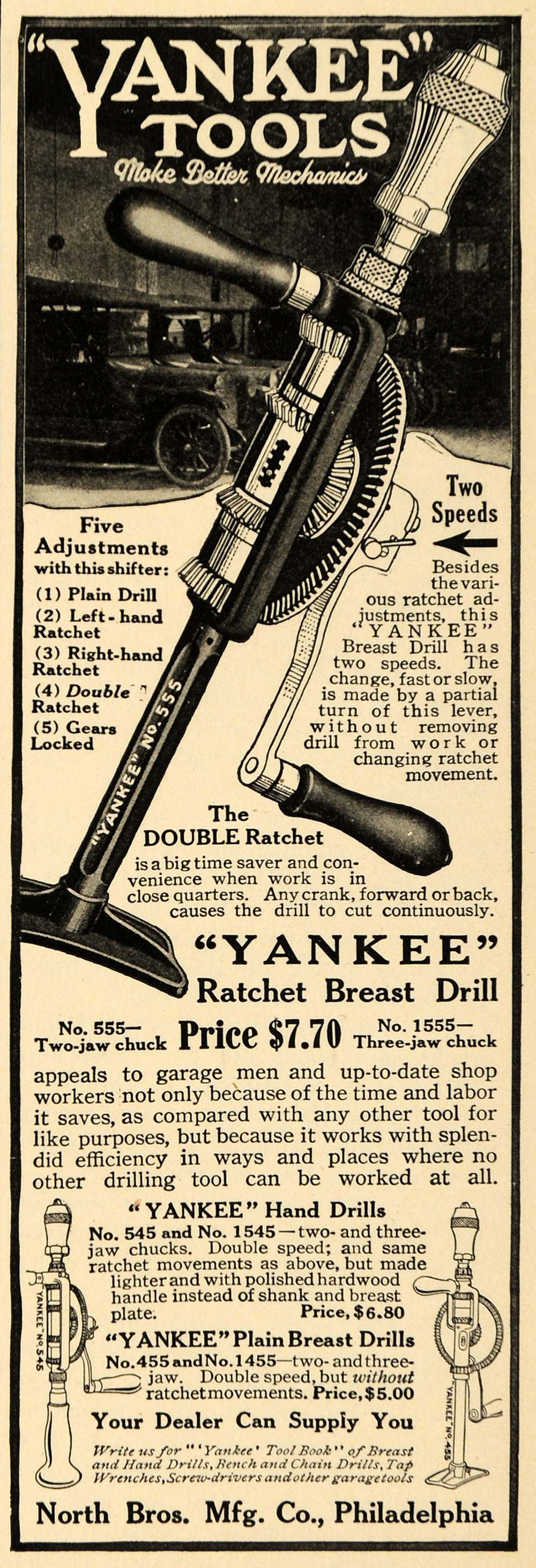 1917 Ad North Bro Yankee Tools Ratchet Breast Drill WWI - ORIGINAL ILW2