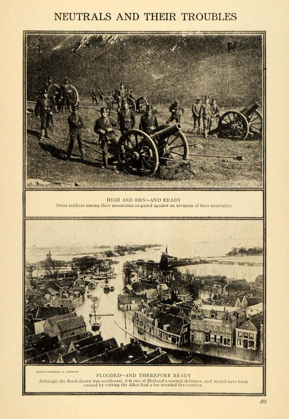 1916 Print WWI Swiss Soldiers Holland Flood Defense - ORIGINAL HISTORIC ILW2