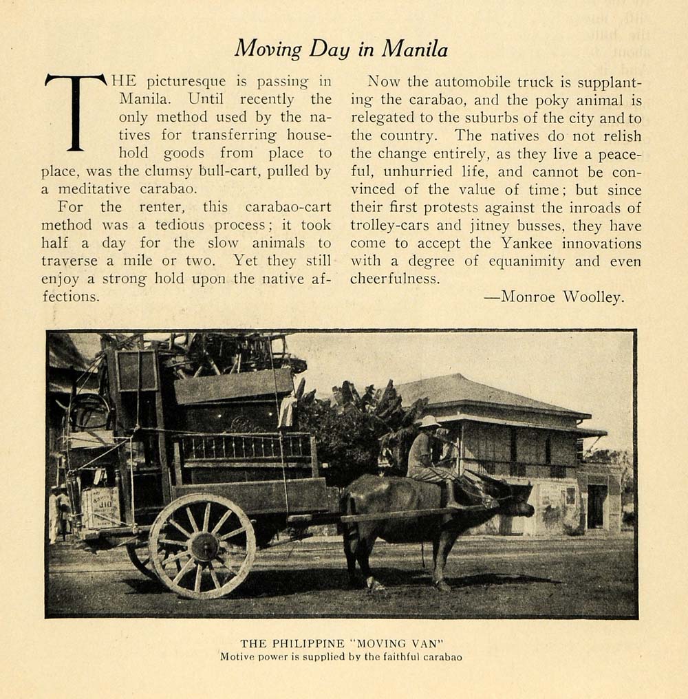 1916 Print Moving Van Manila Monroe Woolley Bull Cart - ORIGINAL HISTORIC ILW2