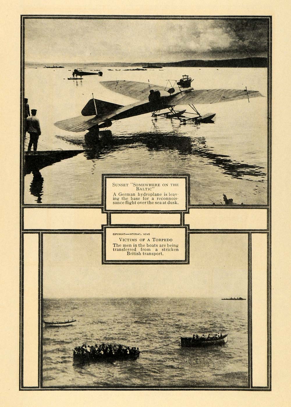1916 Print Sunset Baltic German Hydroplane War Torpedo ORIGINAL HISTORIC ILW2
