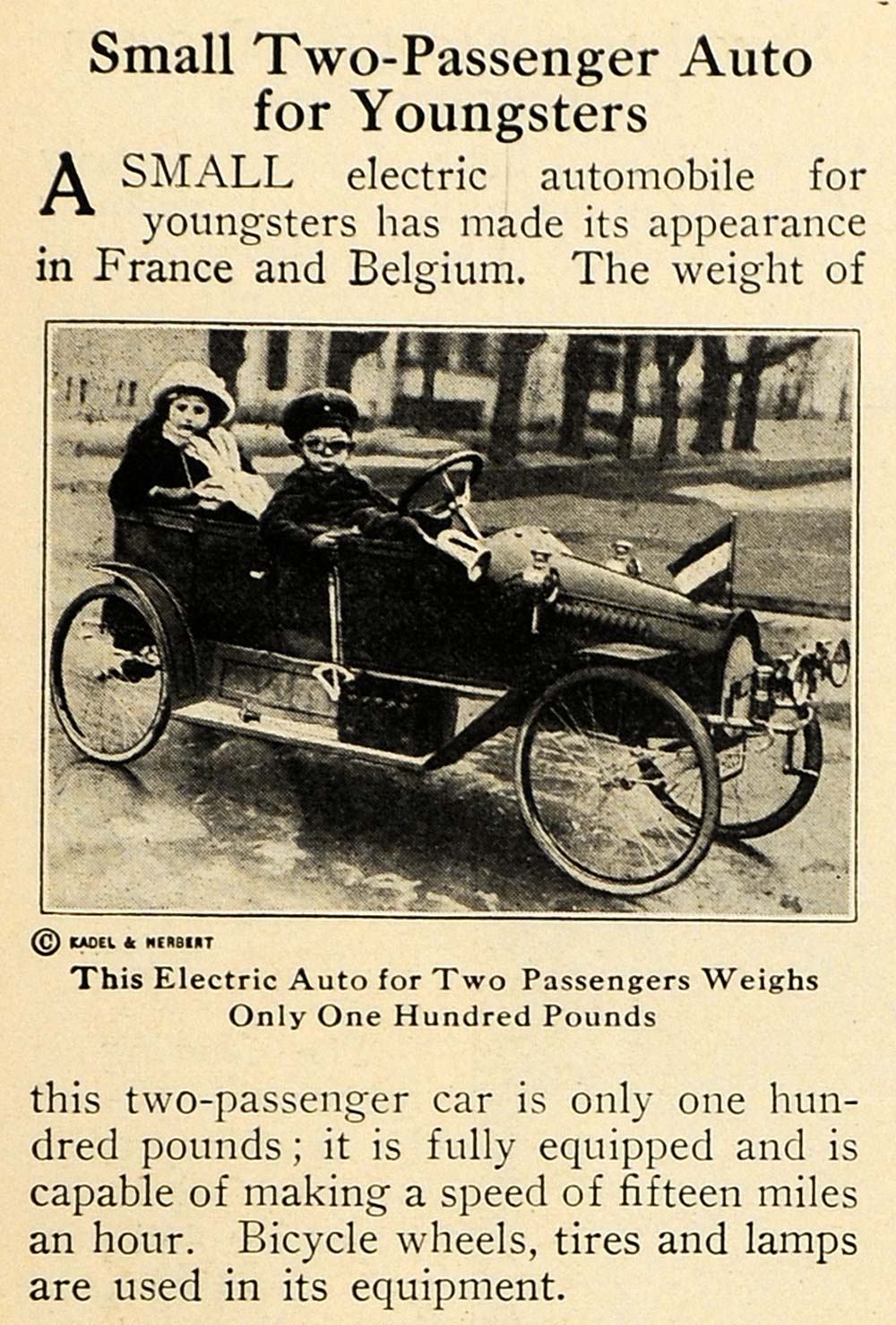 1921 Print Electric Automobile Children Car Belgium - ORIGINAL HISTORIC ILW2