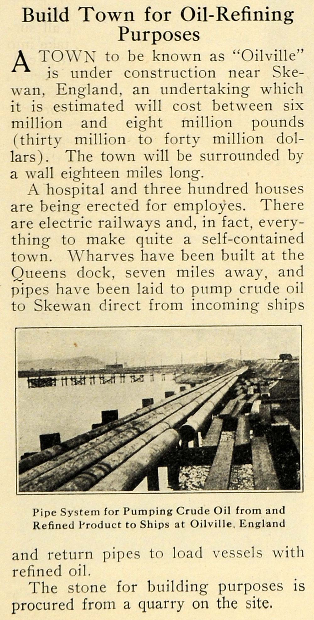 1921 Print Oil Refinery Oilville Skewan England Pipe - ORIGINAL HISTORIC ILW2