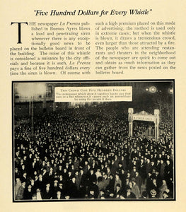 1916 Print La Prenza News Whistle Blown Headline Crowd ORIGINAL HISTORIC ILW2
