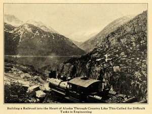 1922 Print Building Alaska Railroad Mountain Rock Train ORIGINAL HISTORIC ILW2