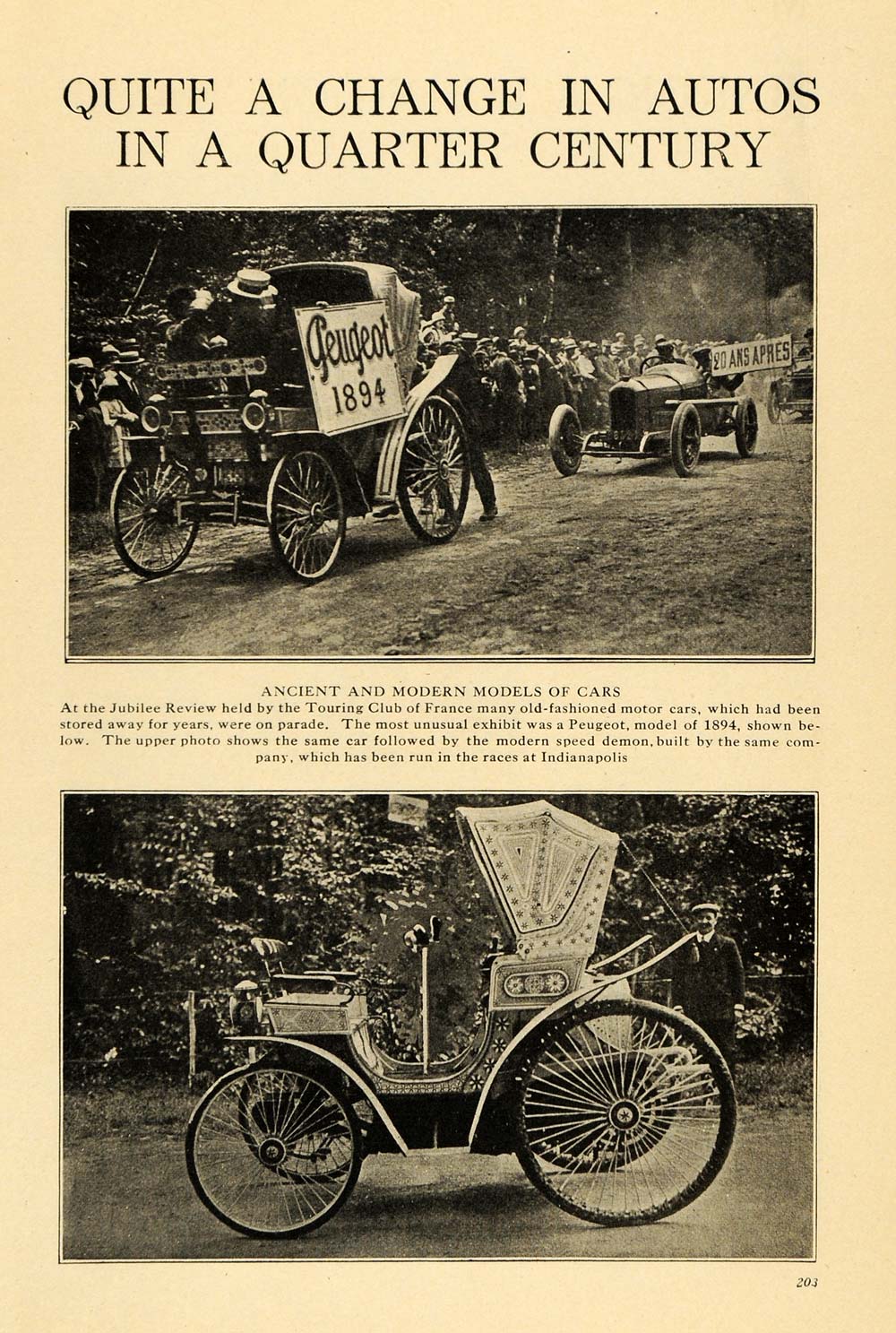 1919 Print Jubilee France Tour Club Antique Cars Parade ORIGINAL HISTORIC ILW2